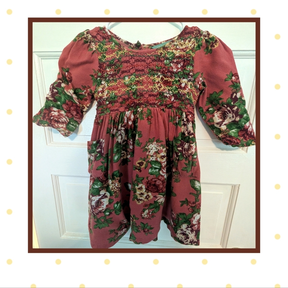 April Cornell Pink And Green Floral Smocked Dress, Size 2T
